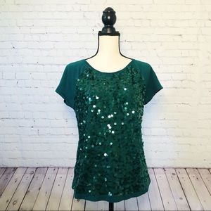 LOFT Green Sequence T-shirt  M